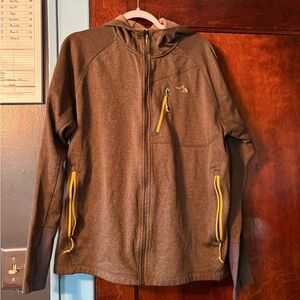 Men's North Face Green Zip Up hoodie  Jacket with Yellow Accents